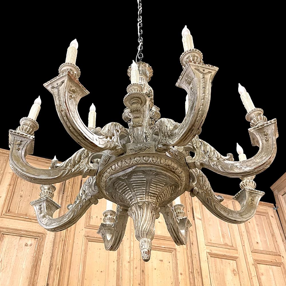 Antique French Louis XIV Carved & Painted Wood Chandelier 13