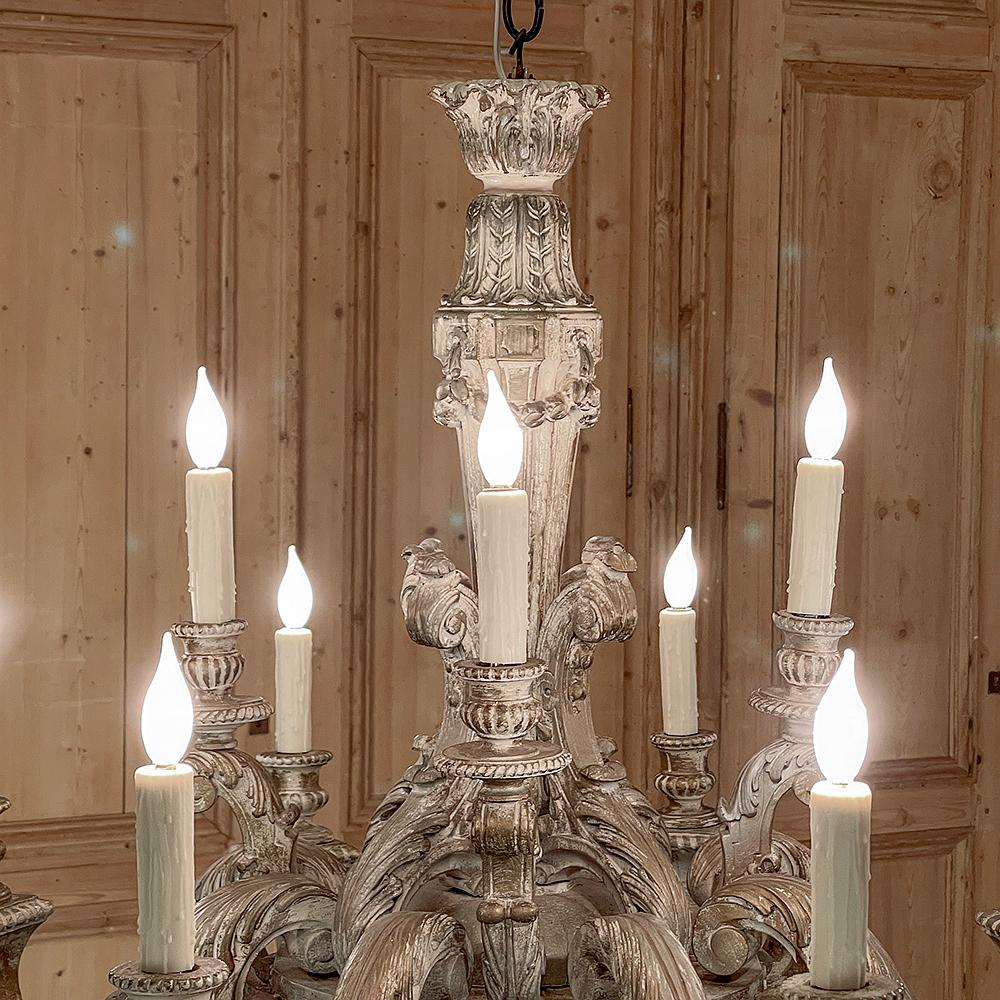 Antique French Louis XIV Carved & Painted Wood Chandelier 1