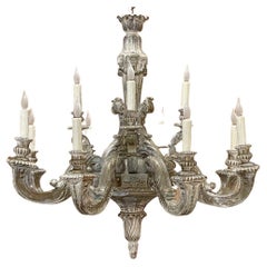 Antique French Louis XIV Carved & Painted Wood Chandelier