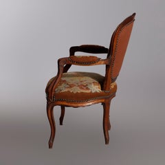 Antique French Louis XIV Carved Walnut & Needlepoint Fauteuil, 19th Century