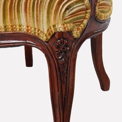Antique French Louis XIV Carved Walnut & Upholstered Parlor Armchair C1880