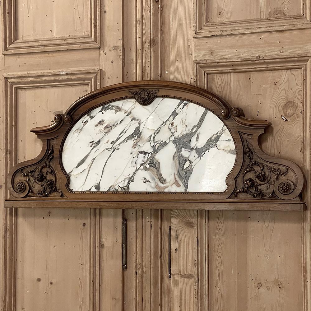 Hand-Carved Antique French Louis XIV Carved Walnut Wall Decoration with Marble Inset For Sale