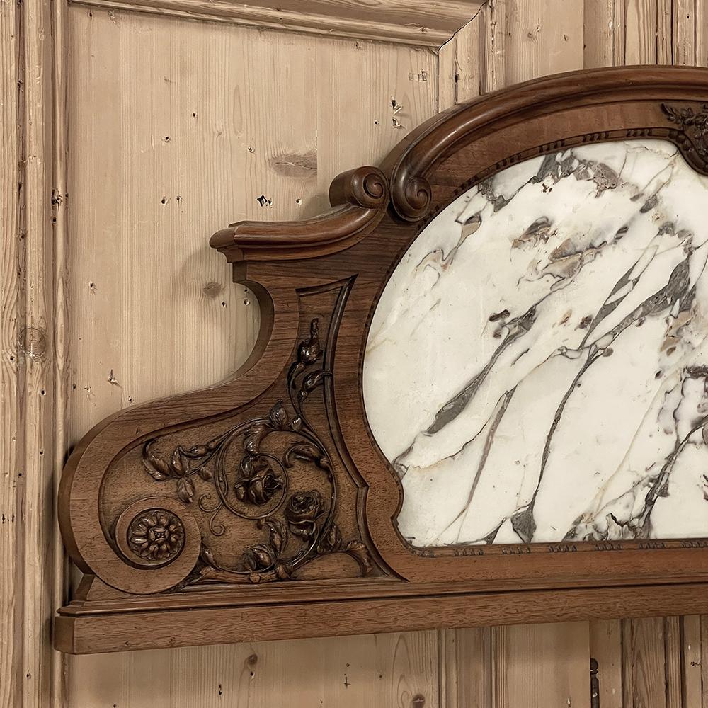 20th Century Antique French Louis XIV Carved Walnut Wall Decoration with Marble Inset For Sale