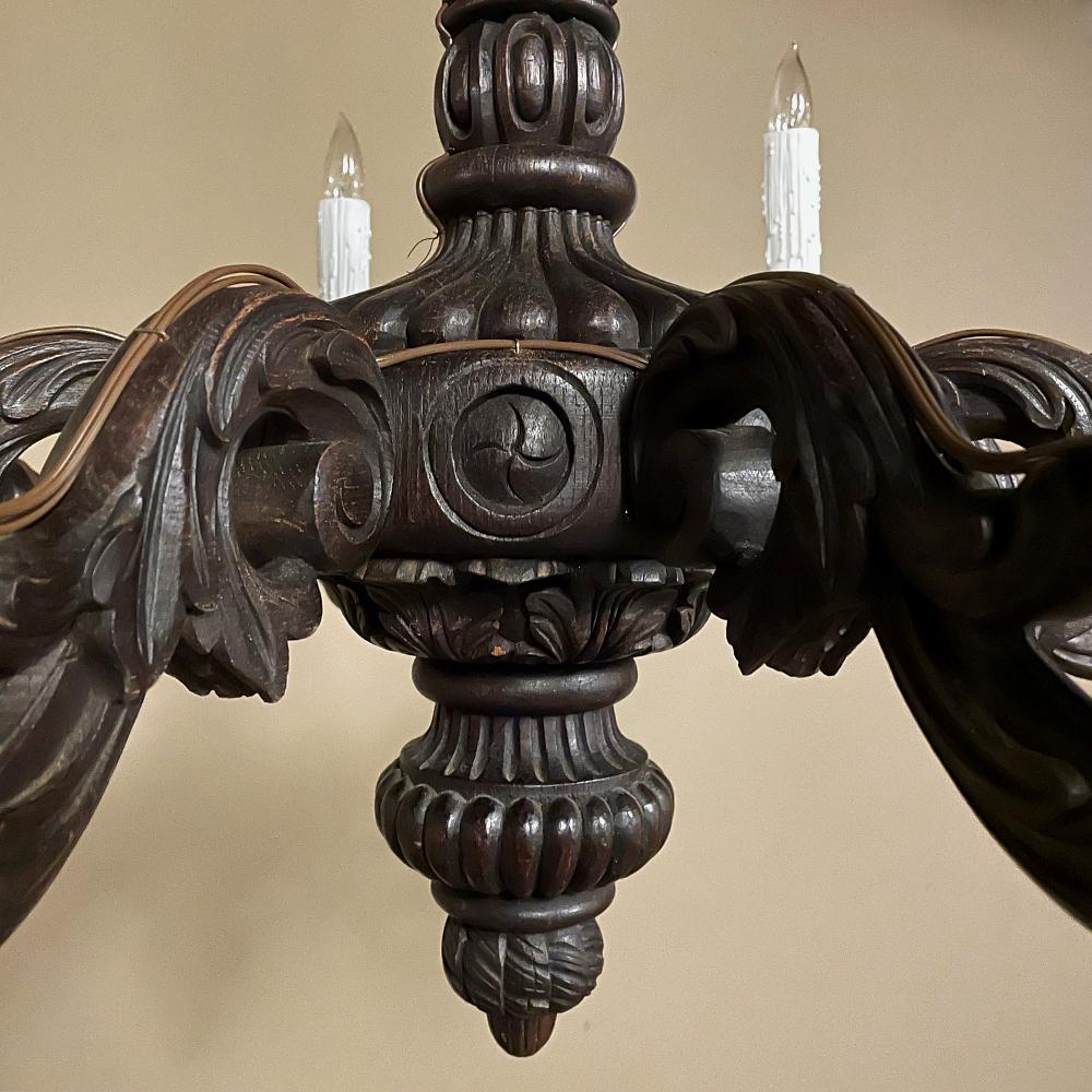 Antique French Louis XIV Carved Wood Chandelier For Sale 4