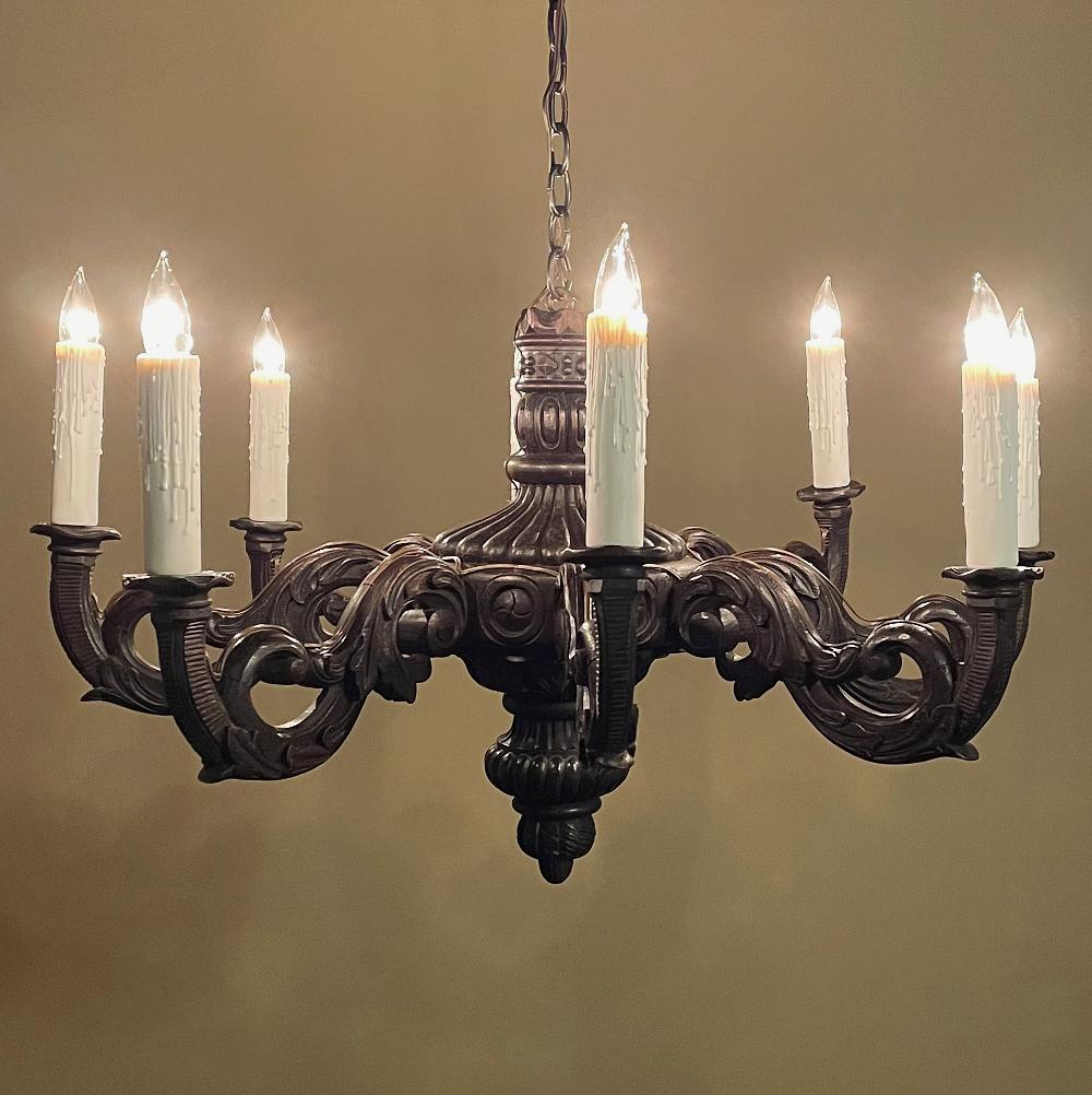 Hand-Carved Antique French Louis XIV Carved Wood Chandelier For Sale