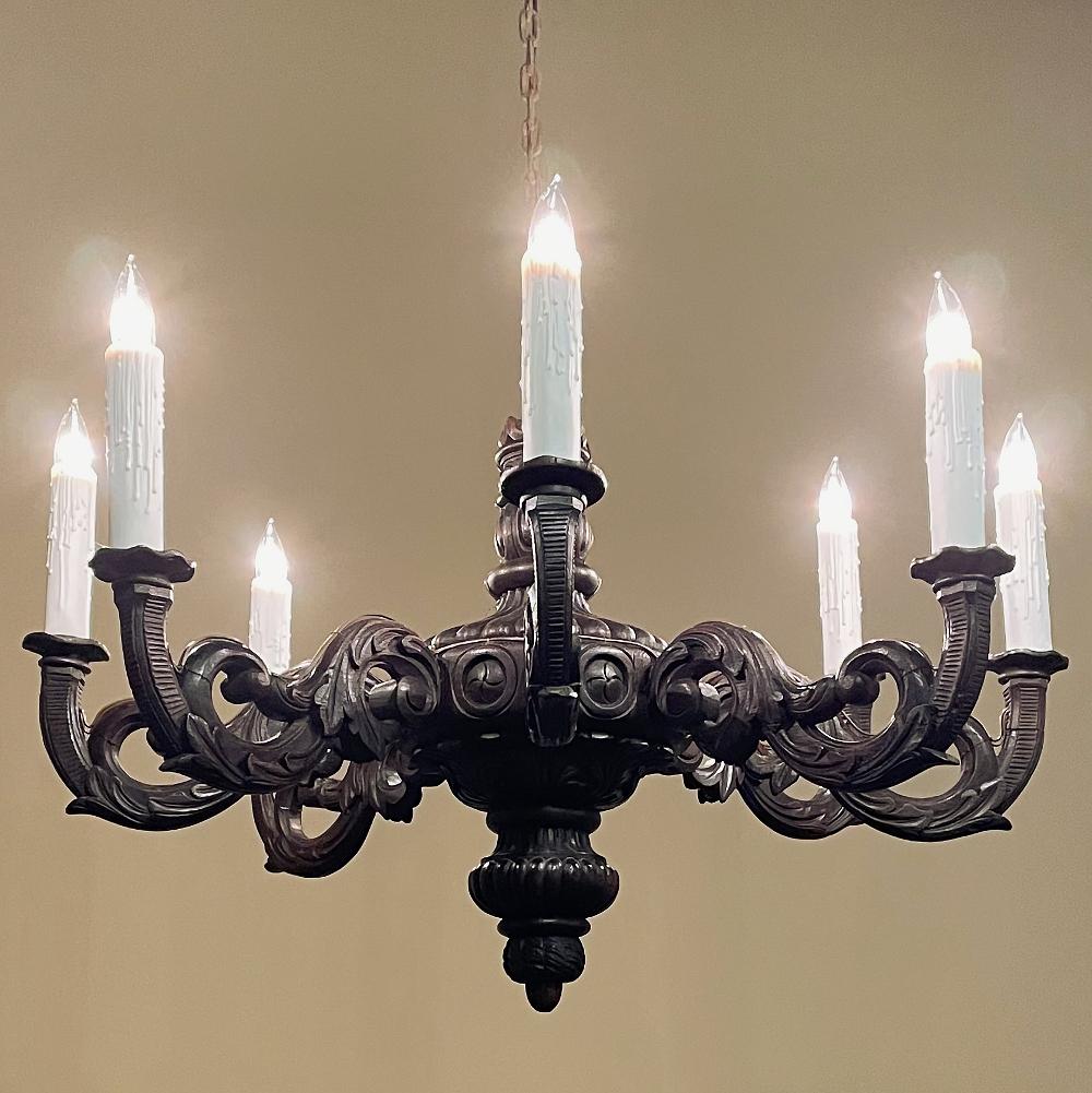 Antique French Louis XIV Carved Wood Chandelier In Good Condition For Sale In Dallas, TX
