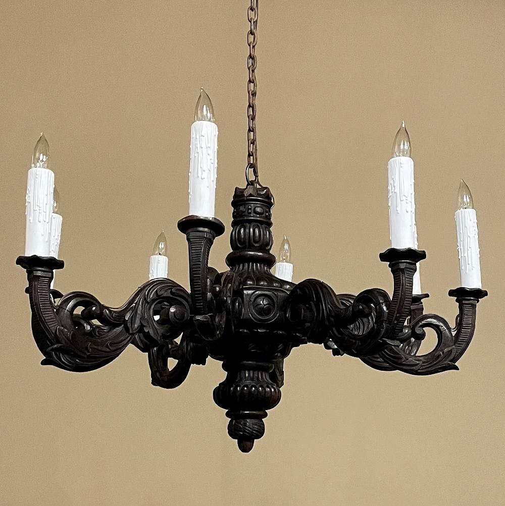 20th Century Antique French Louis XIV Carved Wood Chandelier For Sale