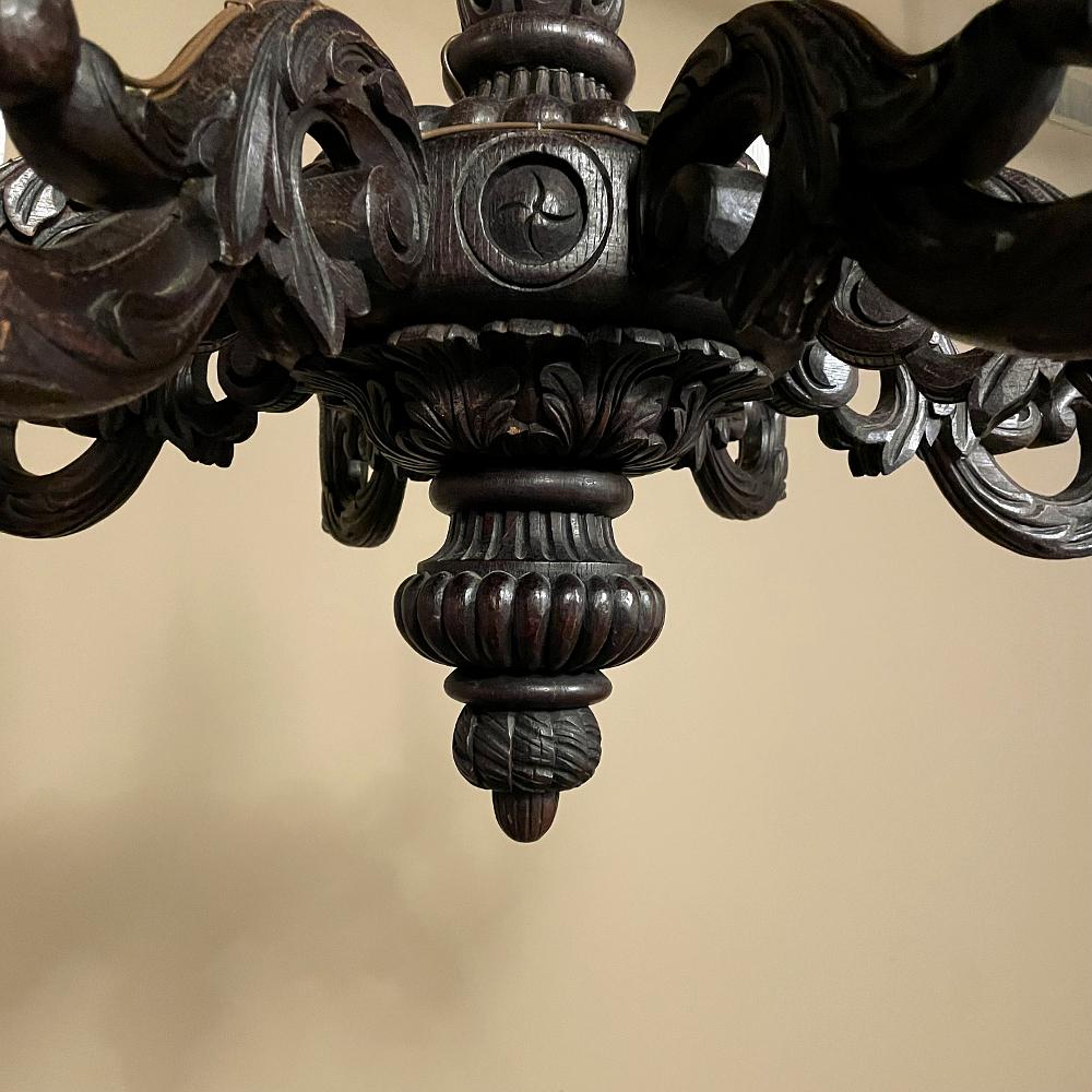 Oak Antique French Louis XIV Carved Wood Chandelier For Sale