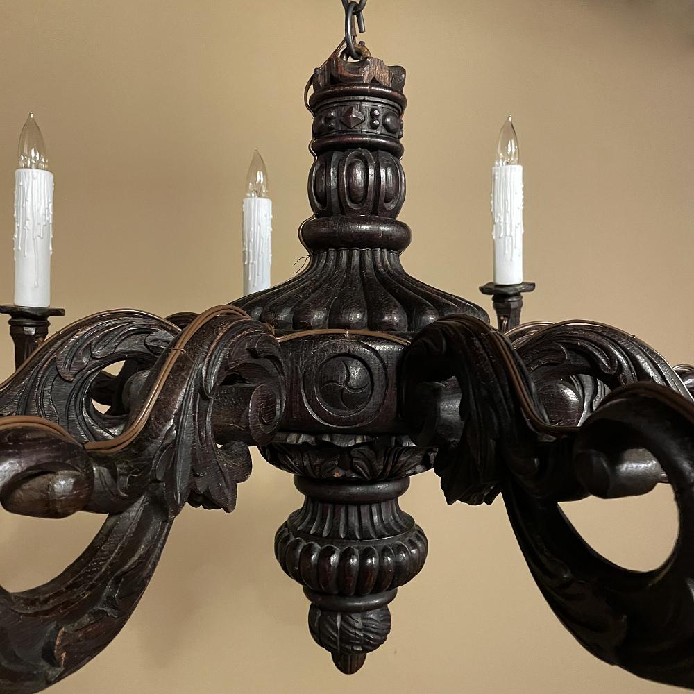 Antique French Louis XIV Carved Wood Chandelier For Sale 3