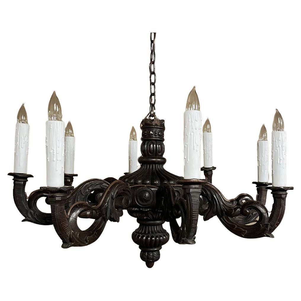 Antique French Louis XIV Carved Wood Chandelier For Sale
