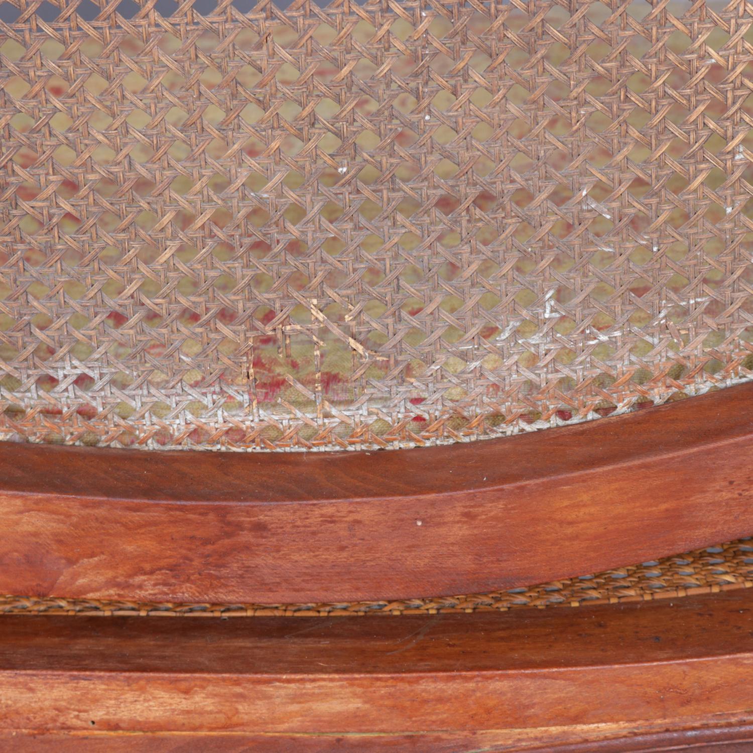 Antique French Louis XIV Carved Wormwood Walnut & Cane Back Settee, 19th Century In Good Condition In Big Flats, NY