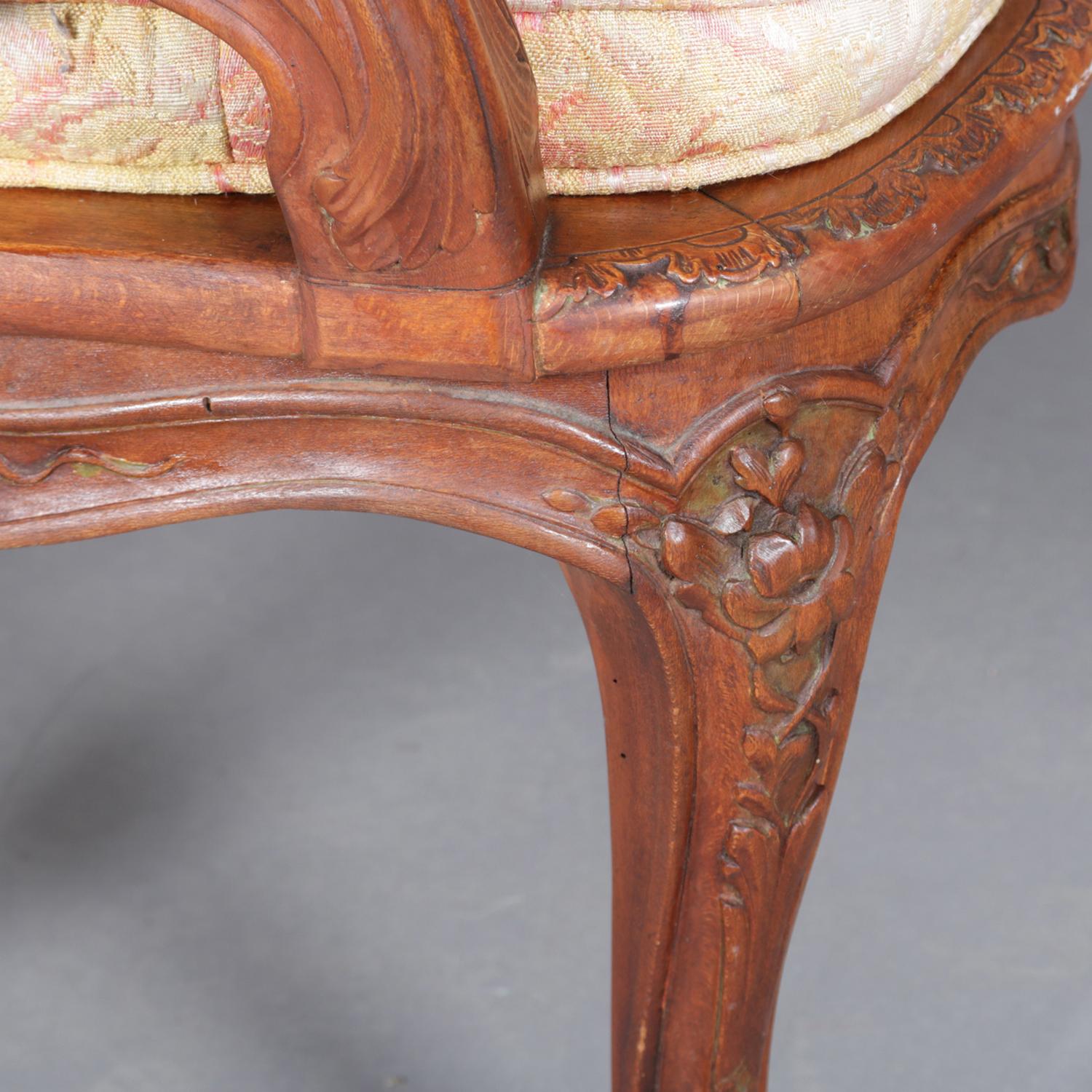 Antique French Louis XIV Carved Wormwood Walnut & Cane Back Settee, 19th Century 3