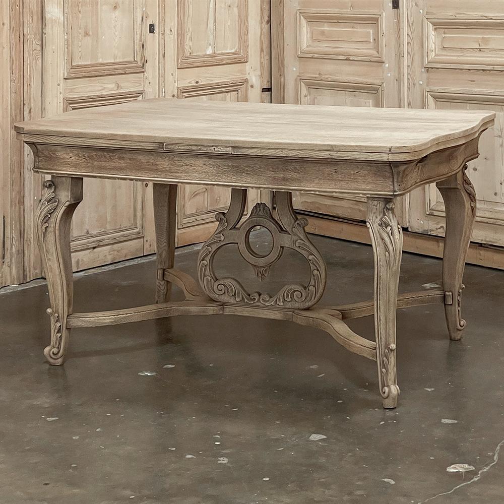 Hand-Crafted Antique French Louis XIV Draw Leaf Dining Table in Stripped Oak For Sale