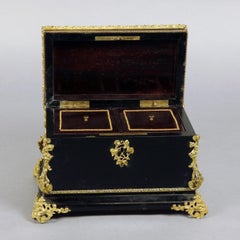 Antique French Louis XIV Ebonized, Ormolu and Sevres School Tea Caddy