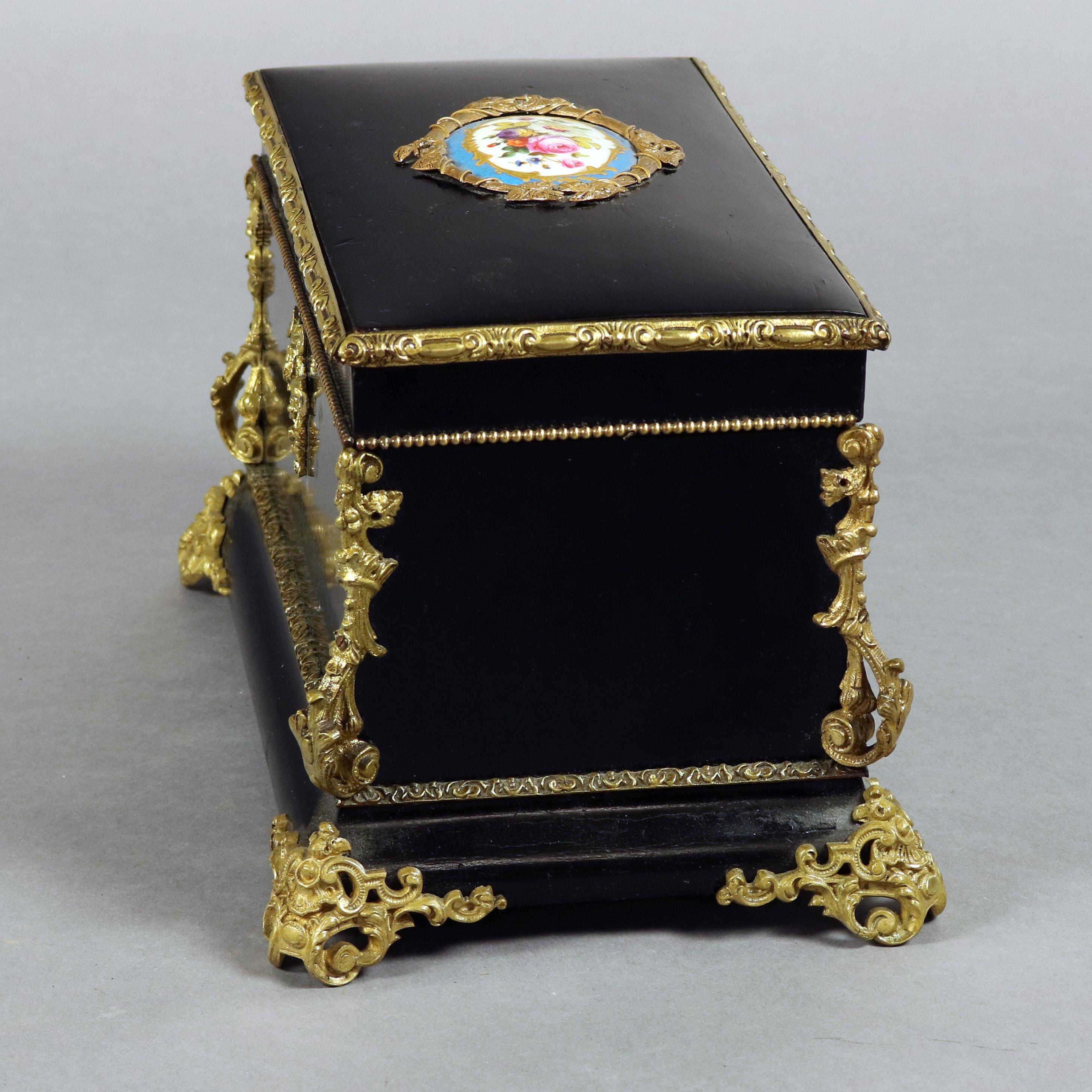 Antique French Louis XIV Ebonized, Ormolu and Sevres School Tea Caddy 1