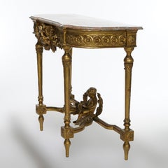Antique French Louis XIV Figural Cherub Giltwood & Marble Console Table 19thC