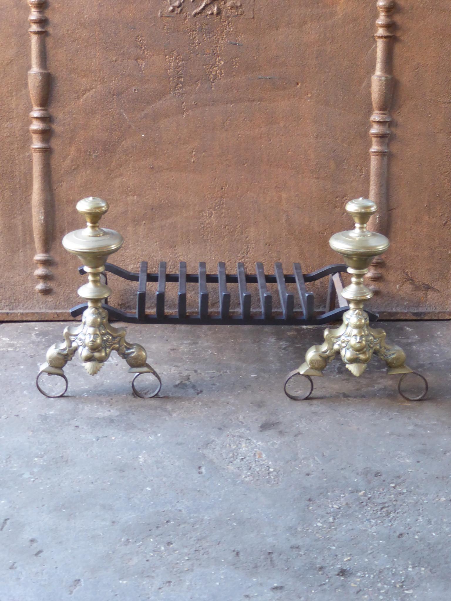 Forged Antique French Louis XIV Fire Grate, Fireplace Grate, 17th Century For Sale