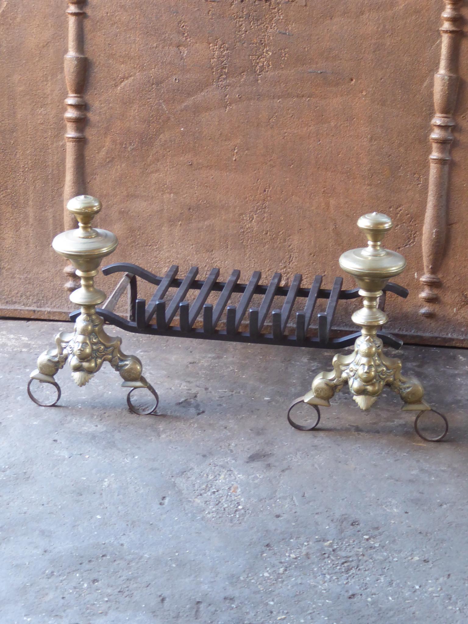 18th Century and Earlier Antique French Louis XIV Fire Grate, Fireplace Grate, 17th Century For Sale