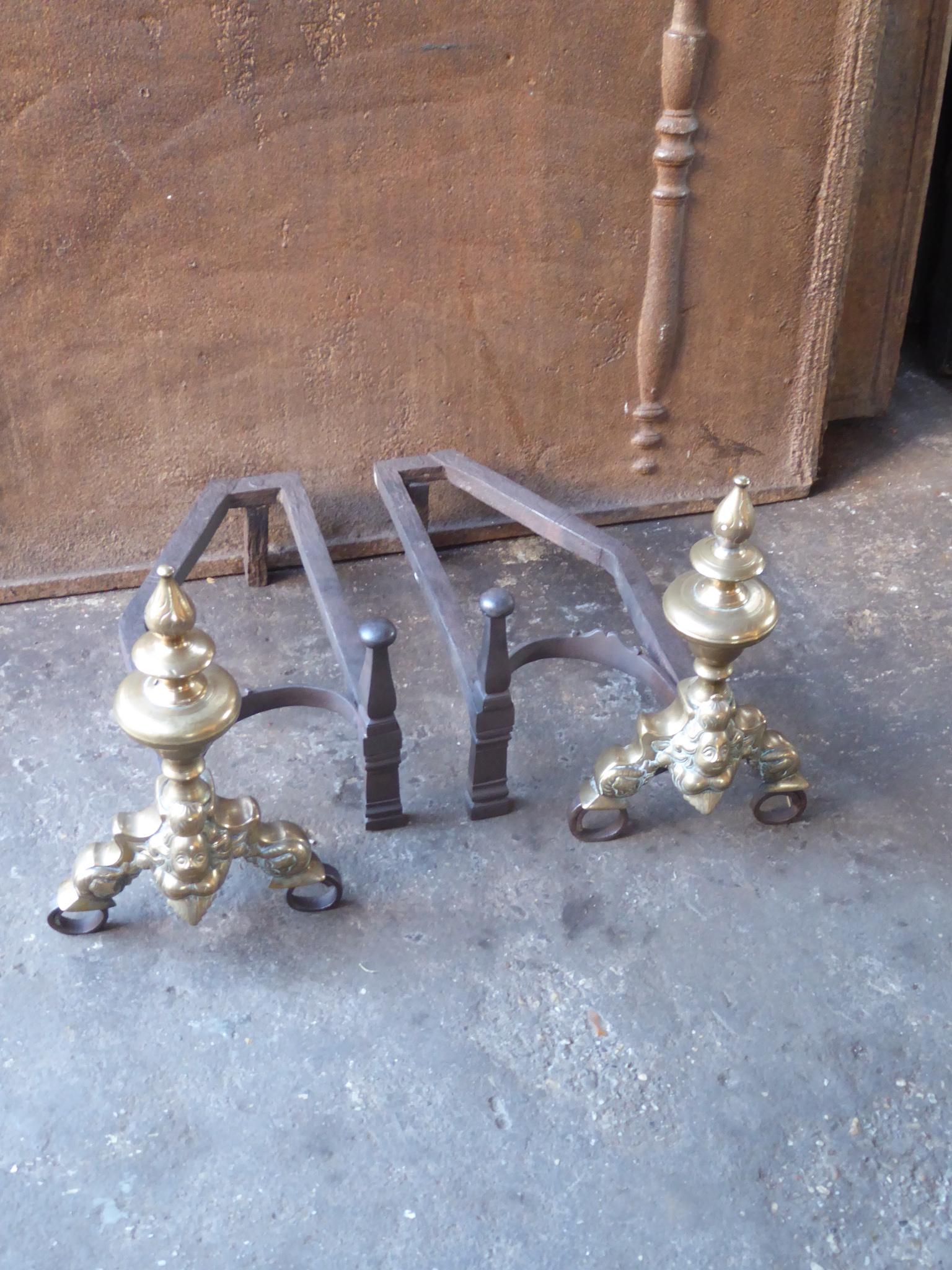 18th Century and Earlier Antique French Louis XIV Fire Grate, Fireplace Grate, 17th Century For Sale