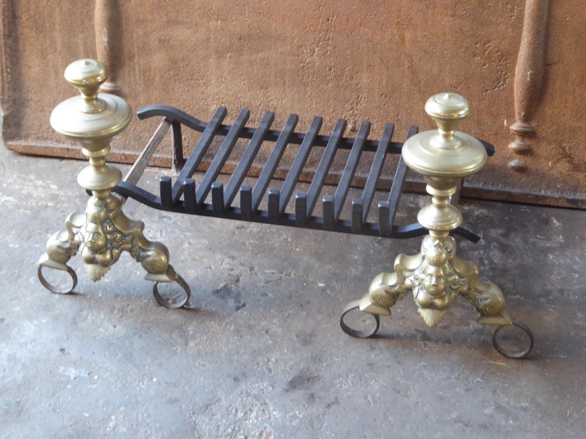 Wrought Iron Antique French Louis XIV Fire Grate, Fireplace Grate, 17th Century For Sale