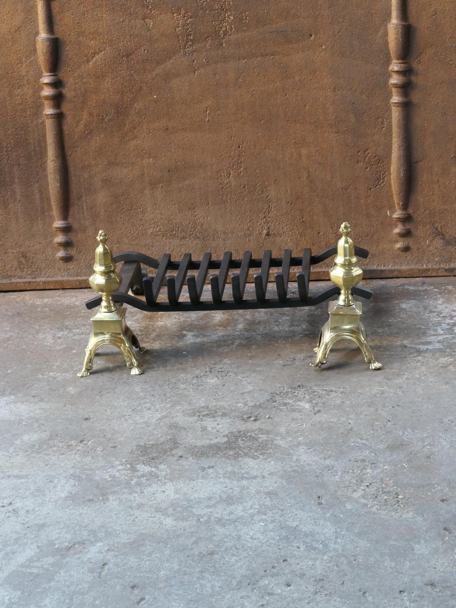 Polished Antique French Louis XIV Fireplace Grate, 17th-18th Century