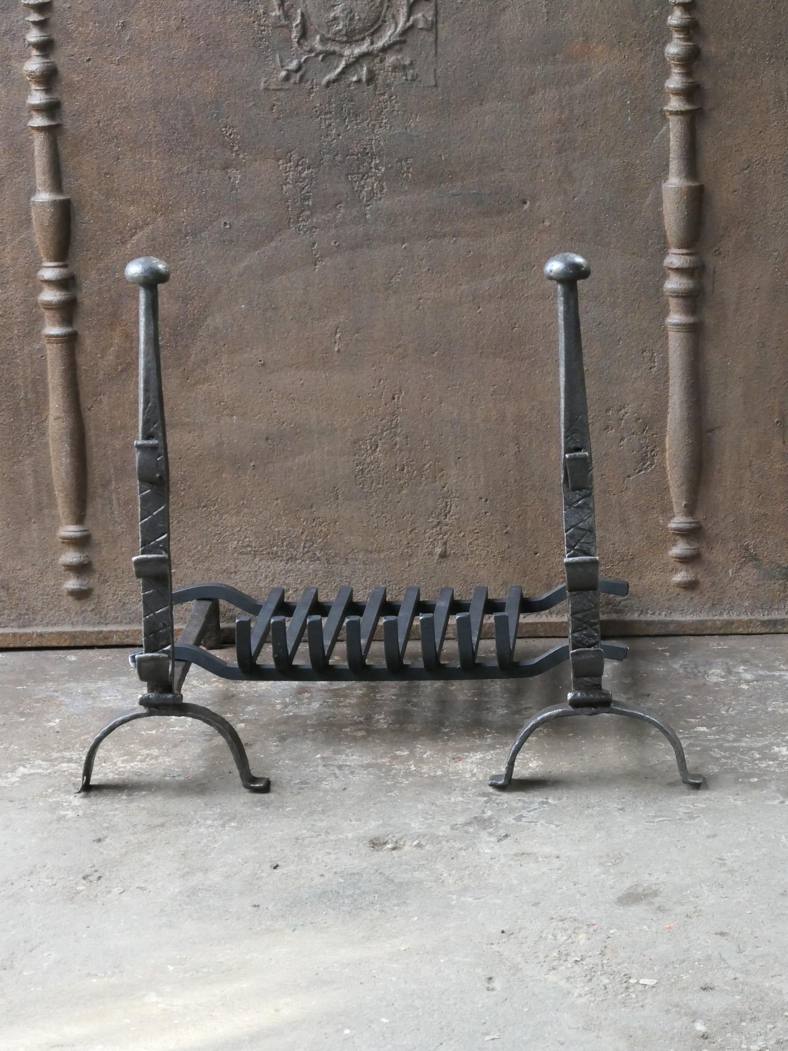 Forged Antique French Louis XIV Fireplace Grate, 17th-18th Century For Sale