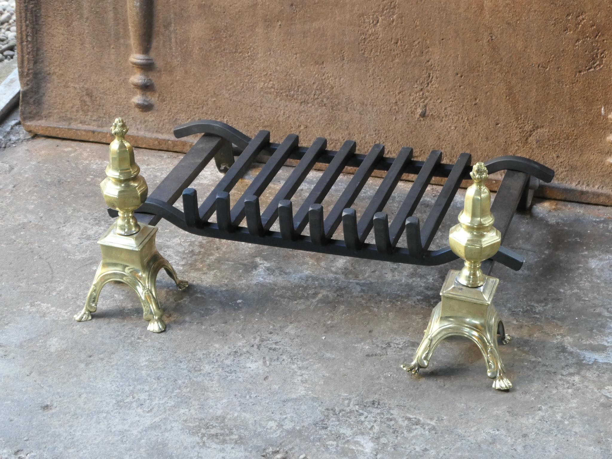 Brass Antique French Louis XIV Fireplace Grate, 17th-18th Century