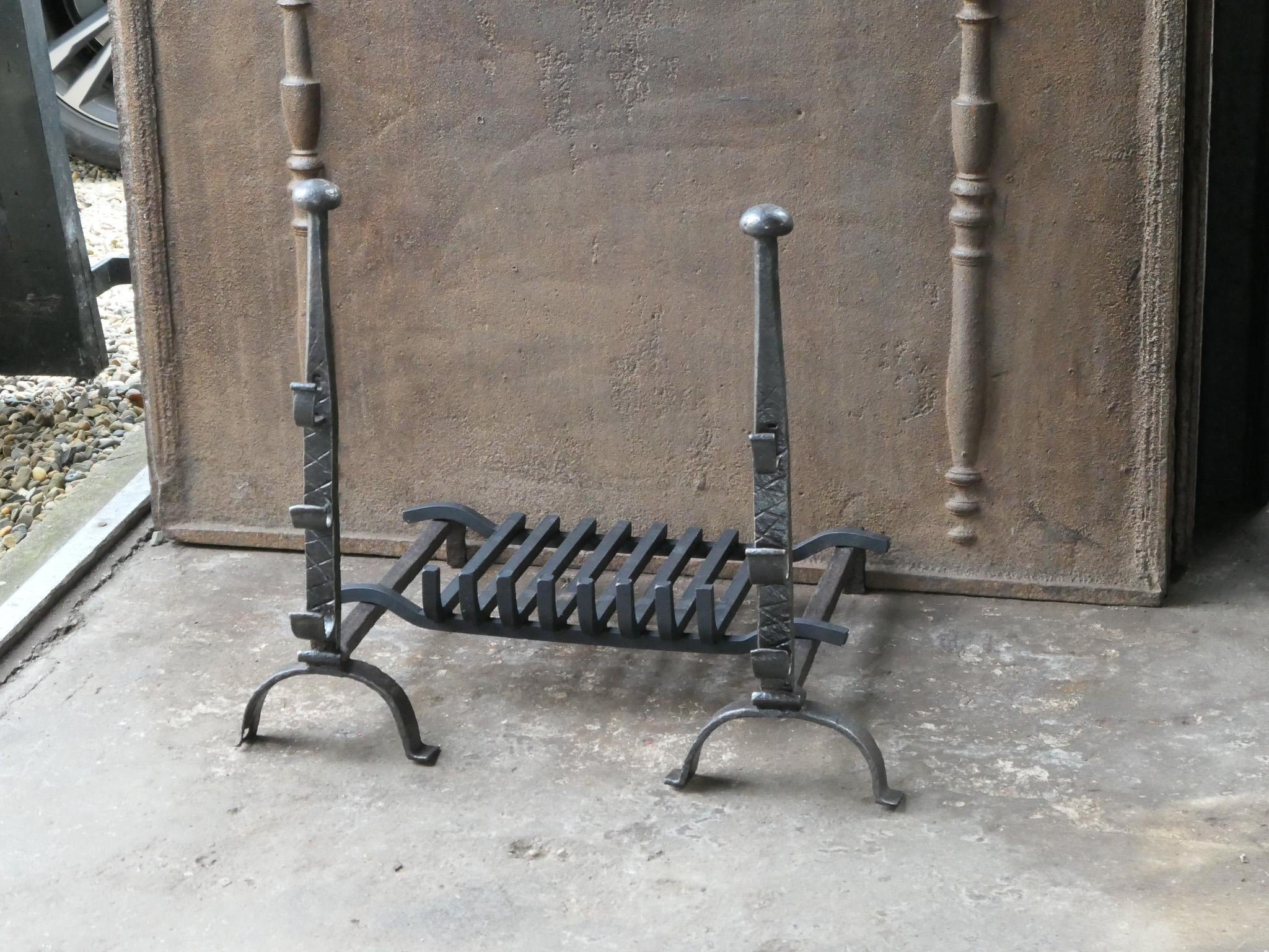 Wrought Iron Antique French Louis XIV Fireplace Grate, 17th-18th Century For Sale