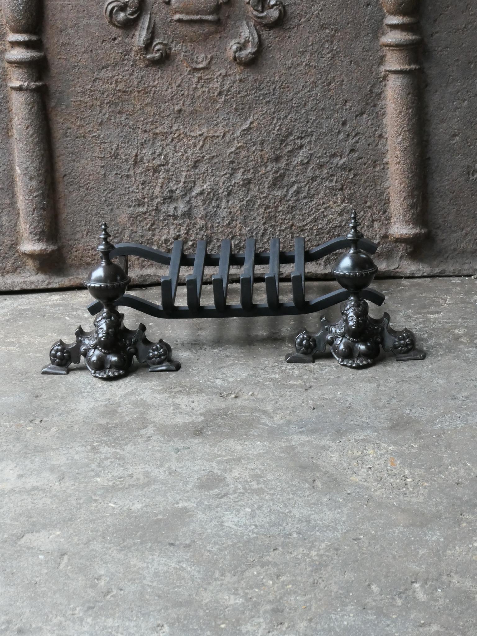 Forged Antique French Louis XIV Fireplace Grate, 17th Century For Sale