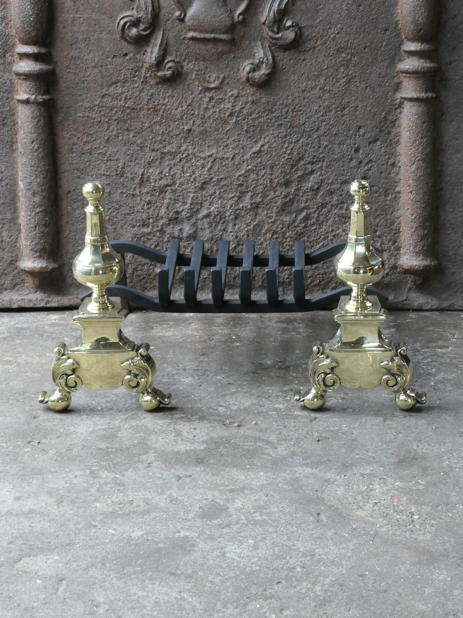 Polished Antique French Louis XV Fireplace Grate, 18th Century For Sale