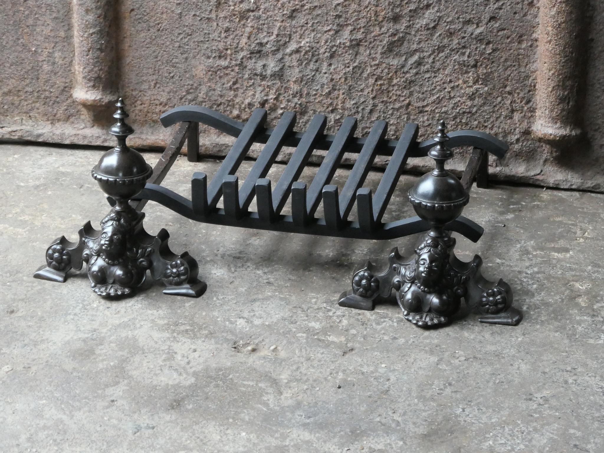 18th Century and Earlier Antique French Louis XIV Fireplace Grate, 17th Century For Sale