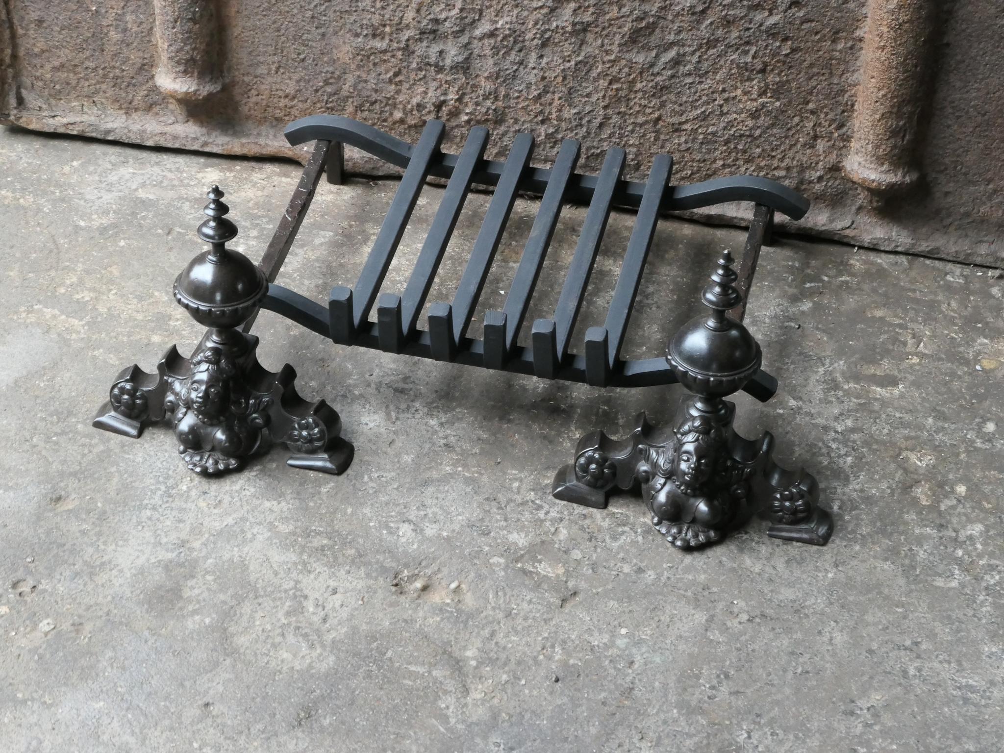 Brass Antique French Louis XIV Fireplace Grate, 17th Century For Sale