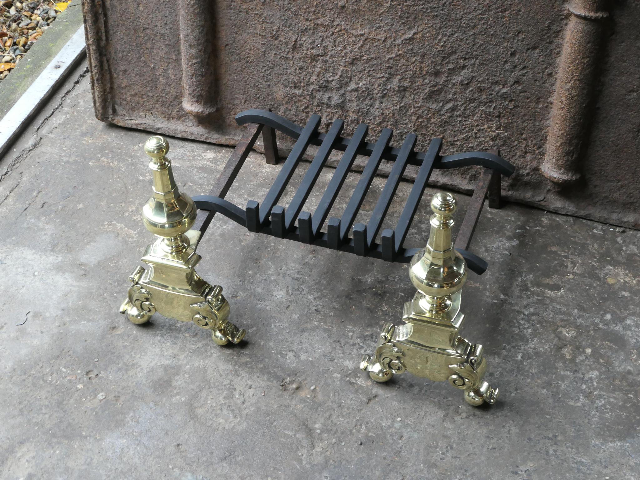 Brass Antique French Louis XV Fireplace Grate, 18th Century For Sale