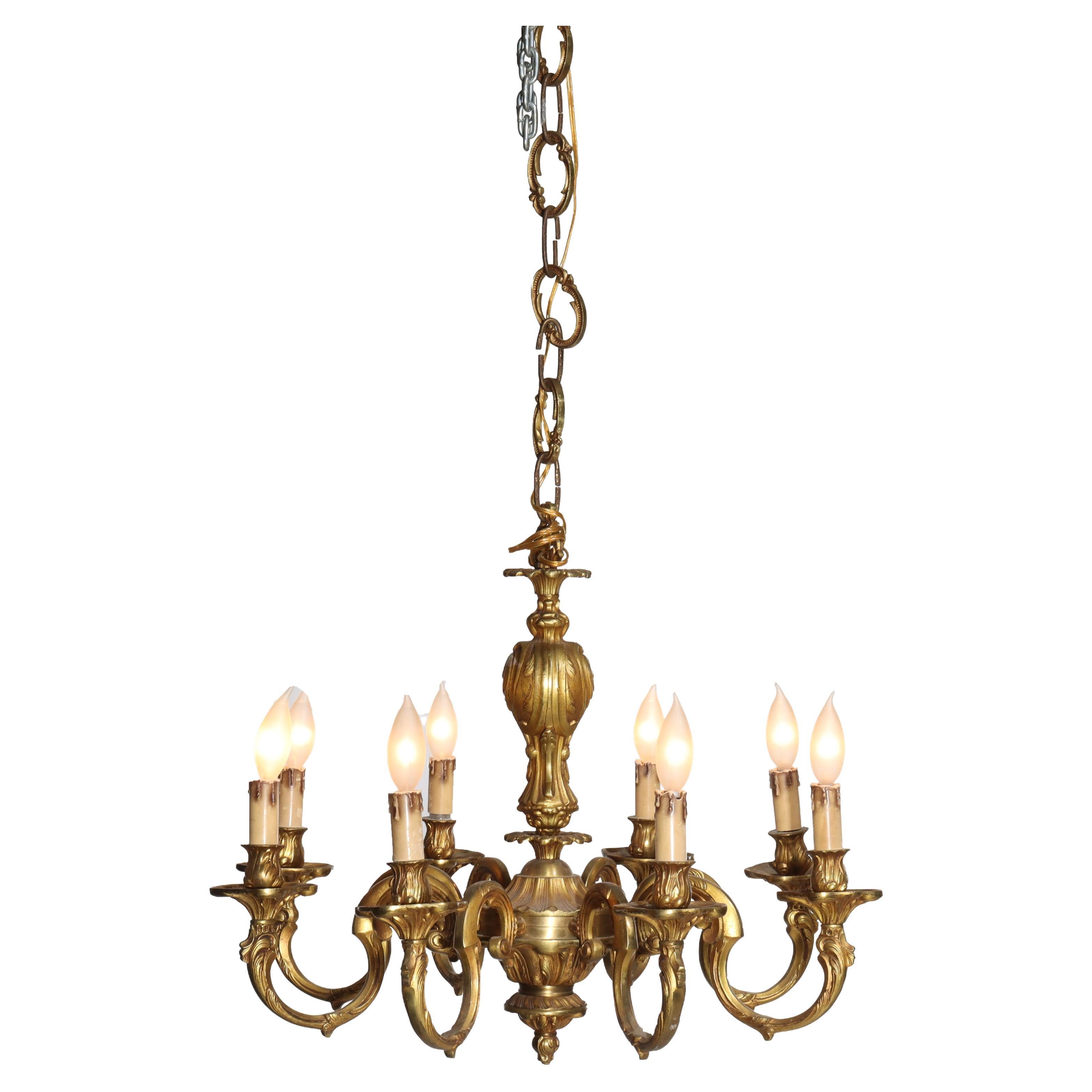 Antique French Louis XIV Gilt Bronze 8 Light Chandelier c1900
