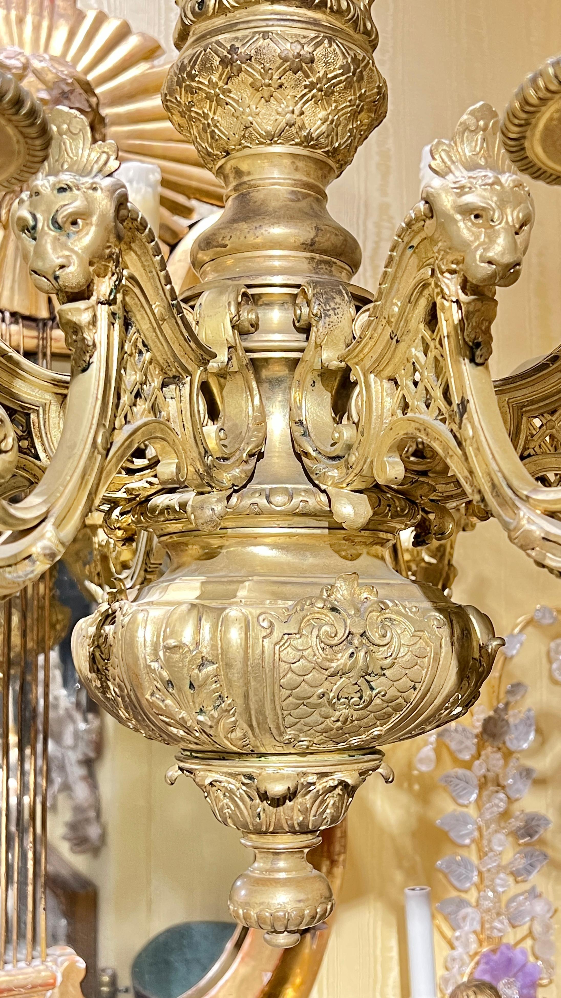 19th Century Antique French Louis XIV Gilt Bronze 8-Light Chandelier For Sale