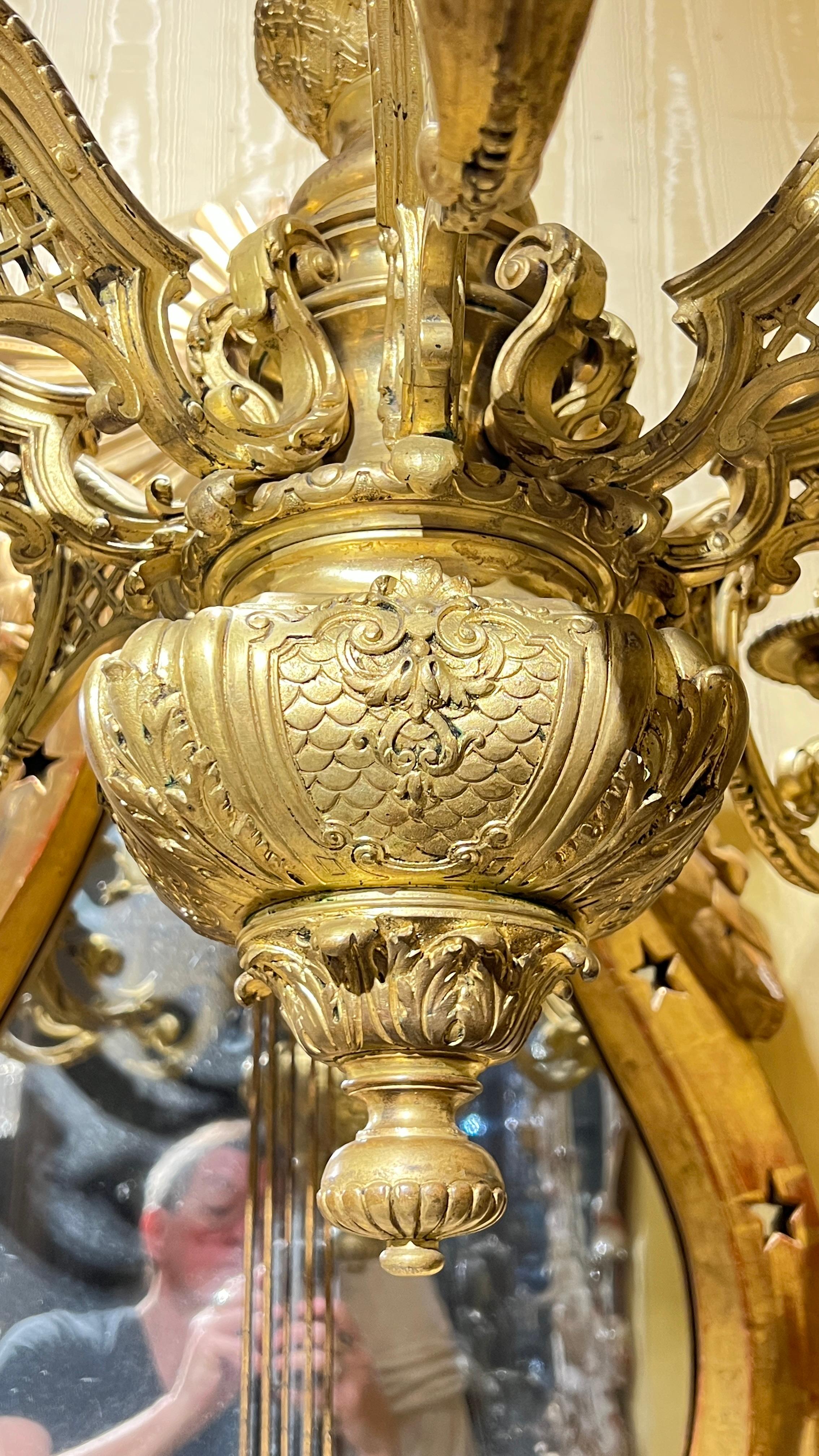 Antique French Louis XIV Gilt Bronze 8-Light Chandelier For Sale 4