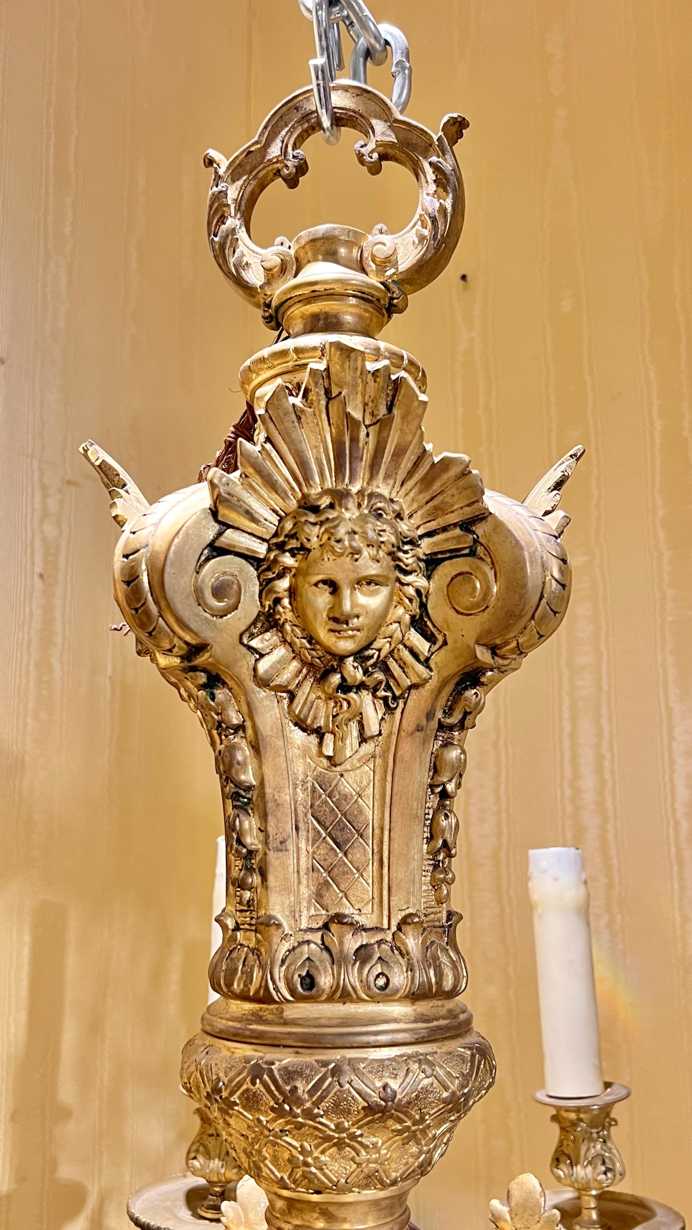 Antique French Louis XIV Gilt Bronze 8-Light Chandelier For Sale 5