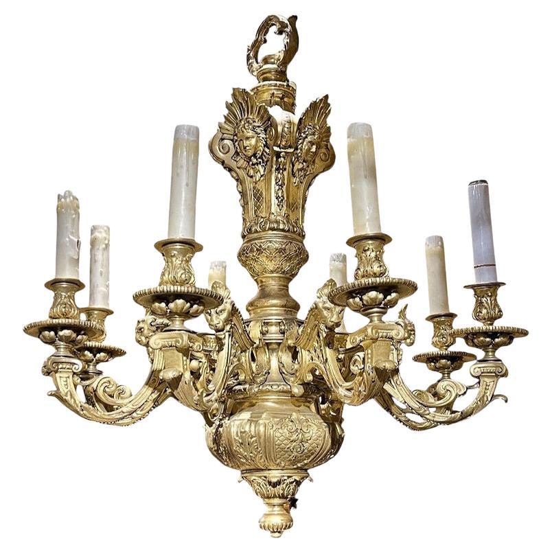 Antique French Louis XIV Gilt Bronze 8-Light Chandelier For Sale