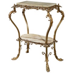 Table d'appoint française ancienne de style Louis XIV en bronze doré et onyx:: vers 1890