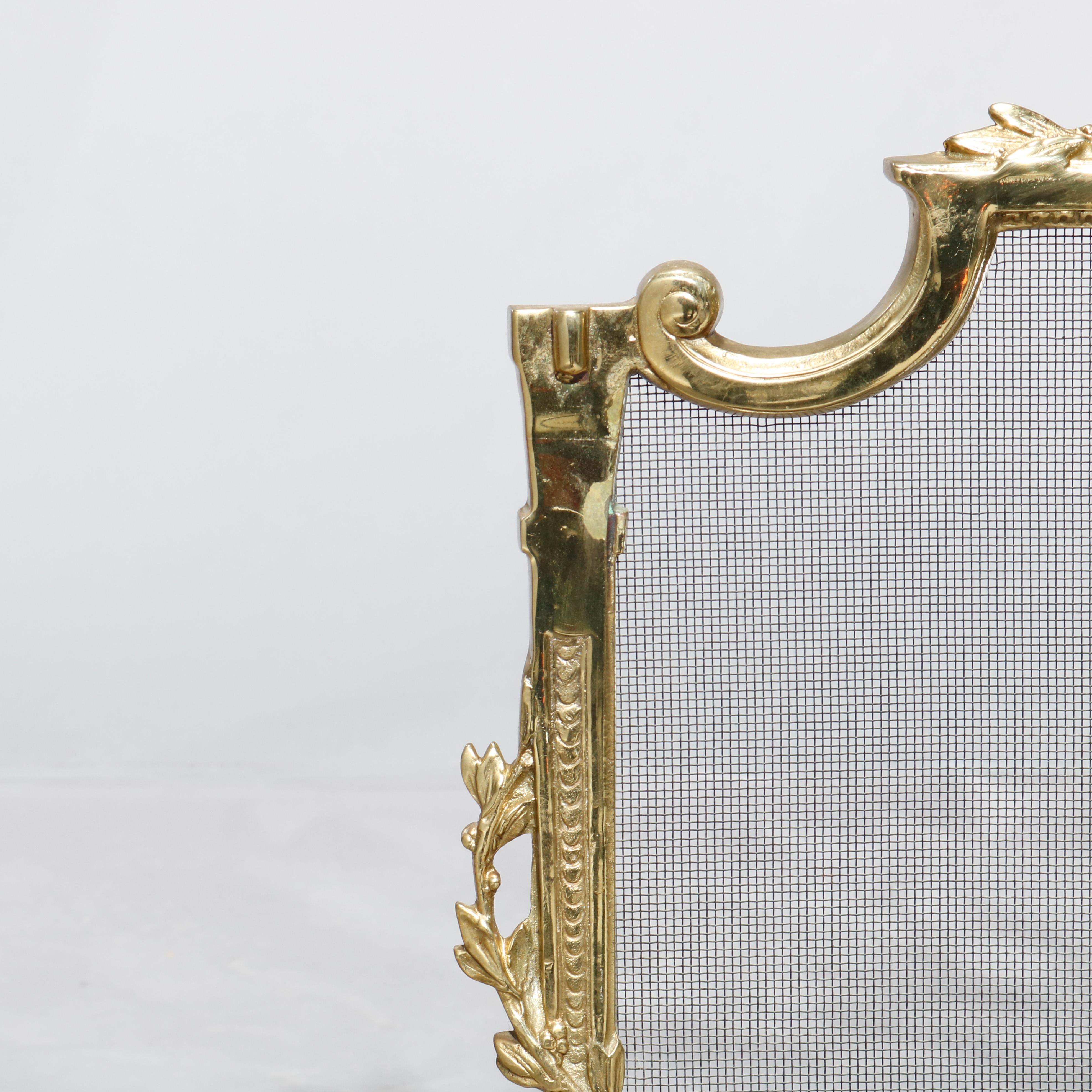 Antique French Louis XIV Gilt Bronze Fireplace Screen, 20th Century In Good Condition In Big Flats, NY