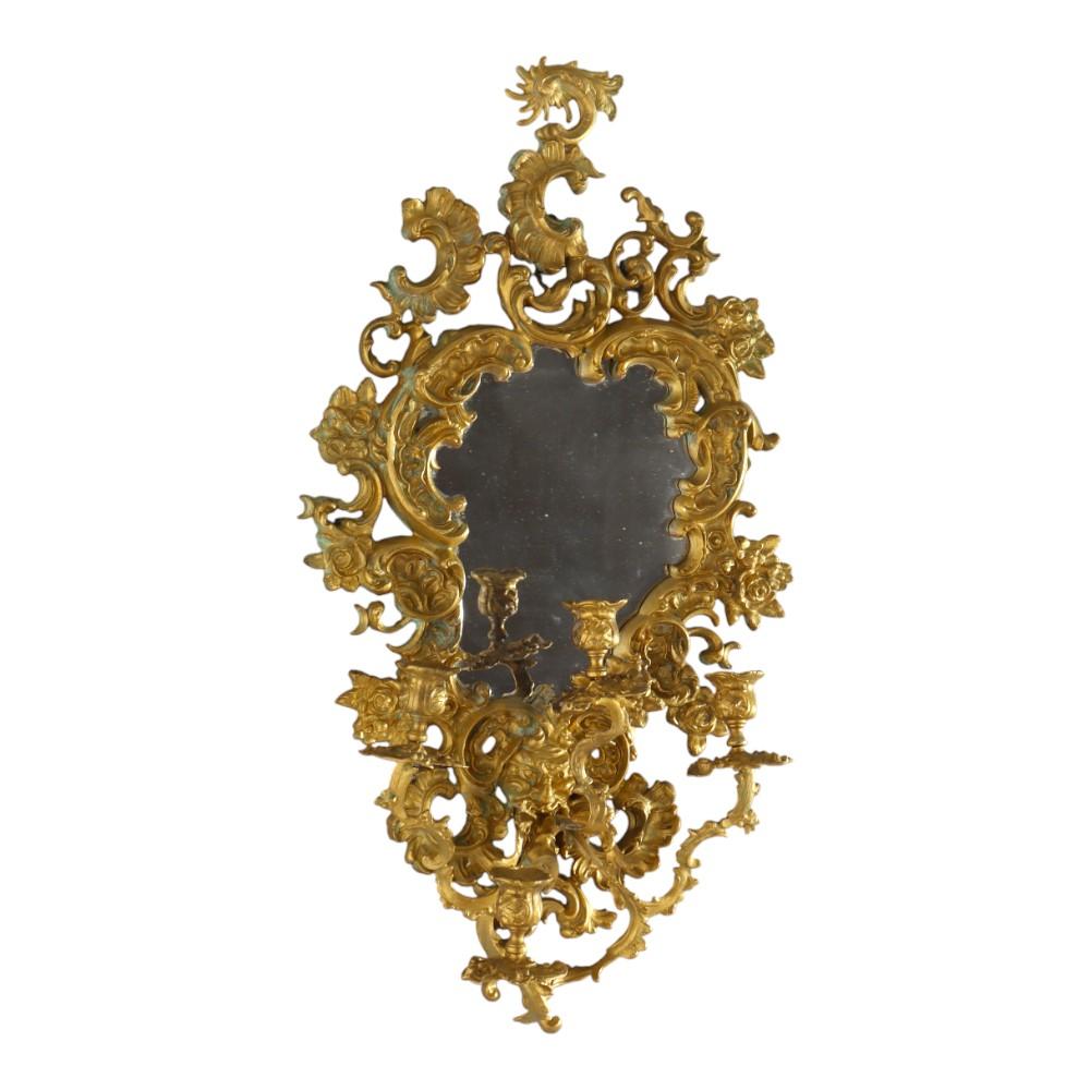 Antique French Louis XIV Gilt Bronze Mirrored Candle Wall Sconce c1890 In Good Condition For Sale In Big Flats, NY