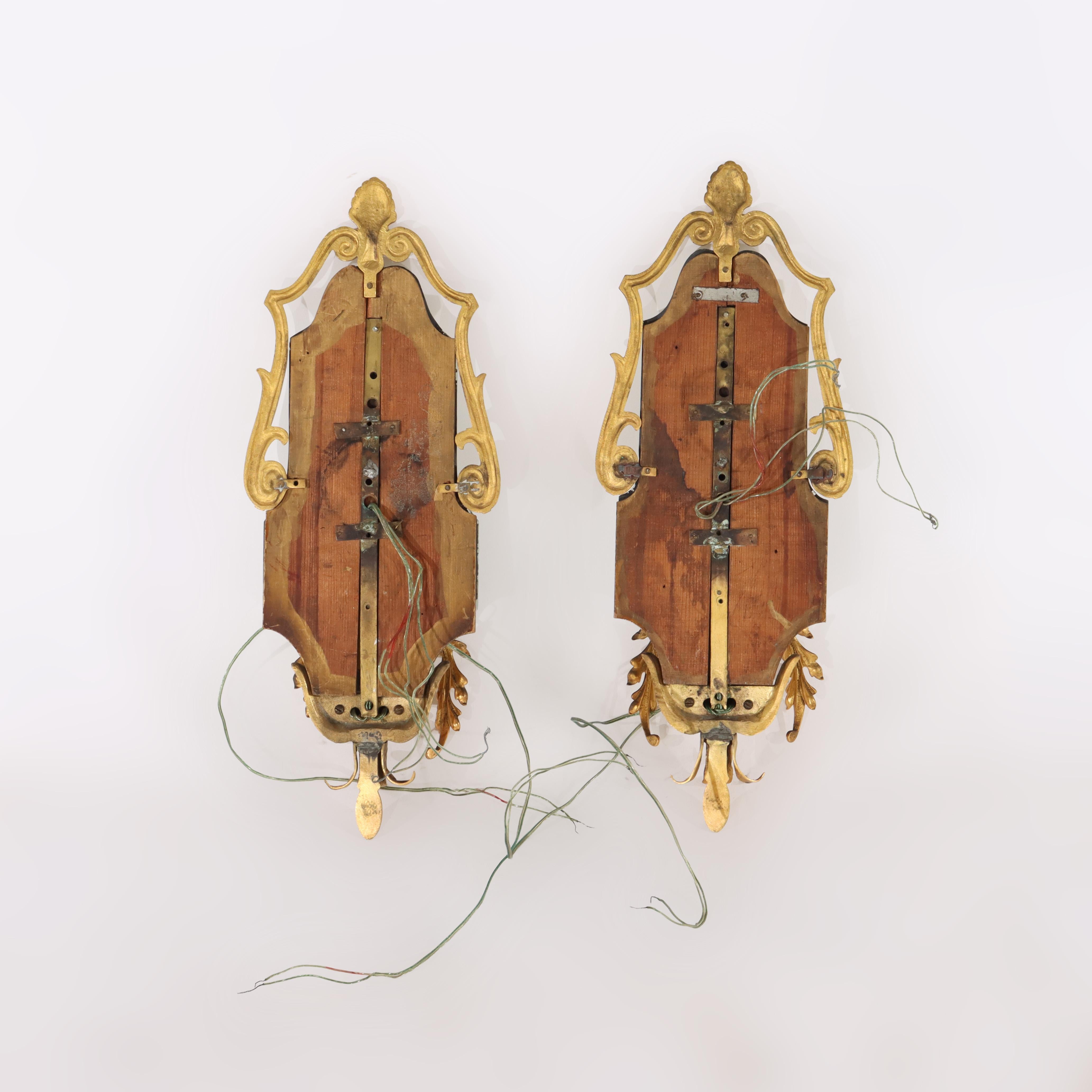Antique French Louis XIV Gilt Bronze & Mirrored Wall Sconces C1900 (19 7/8