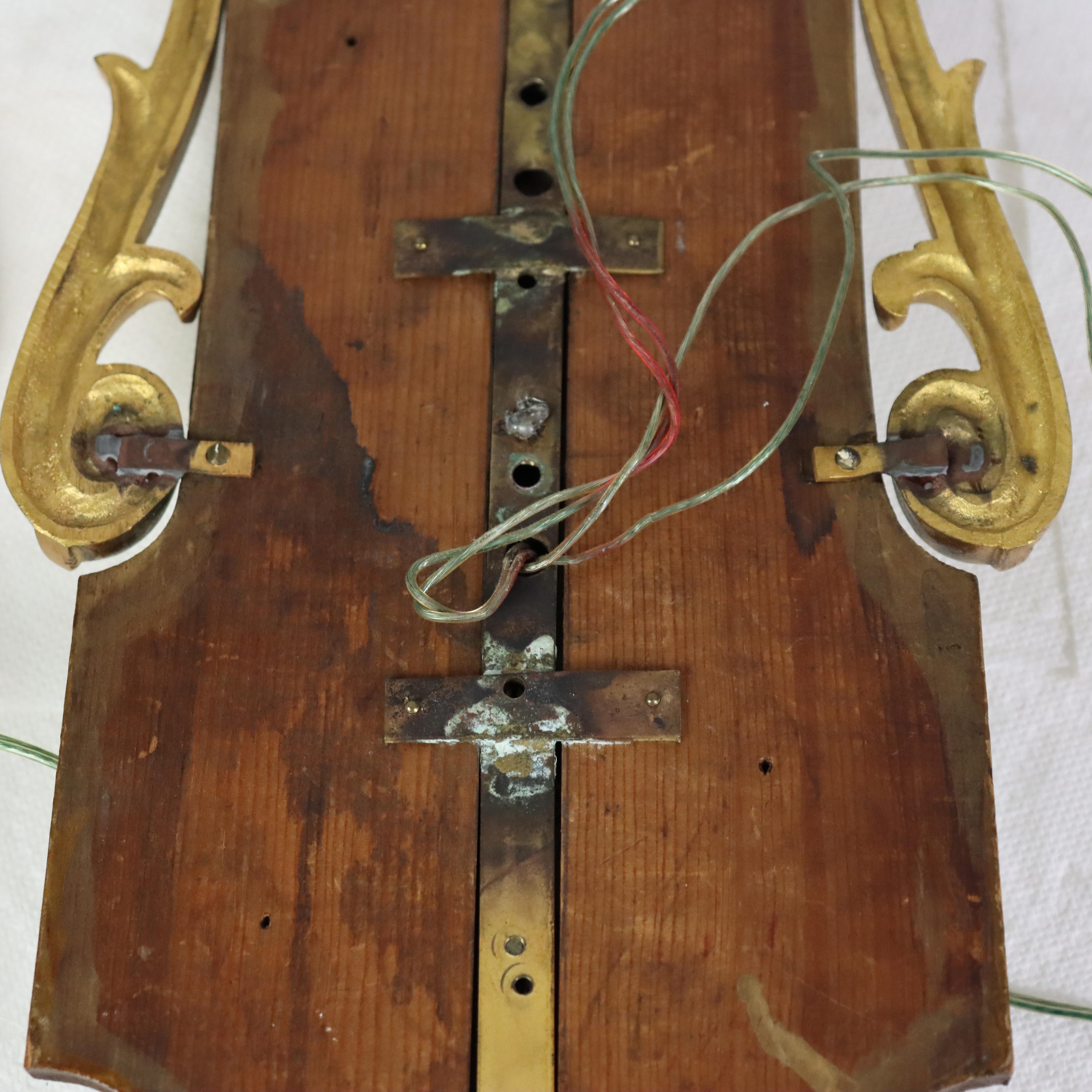 20th Century Antique French Louis XIV Gilt Bronze & Mirrored Wall Sconces c1900 For Sale