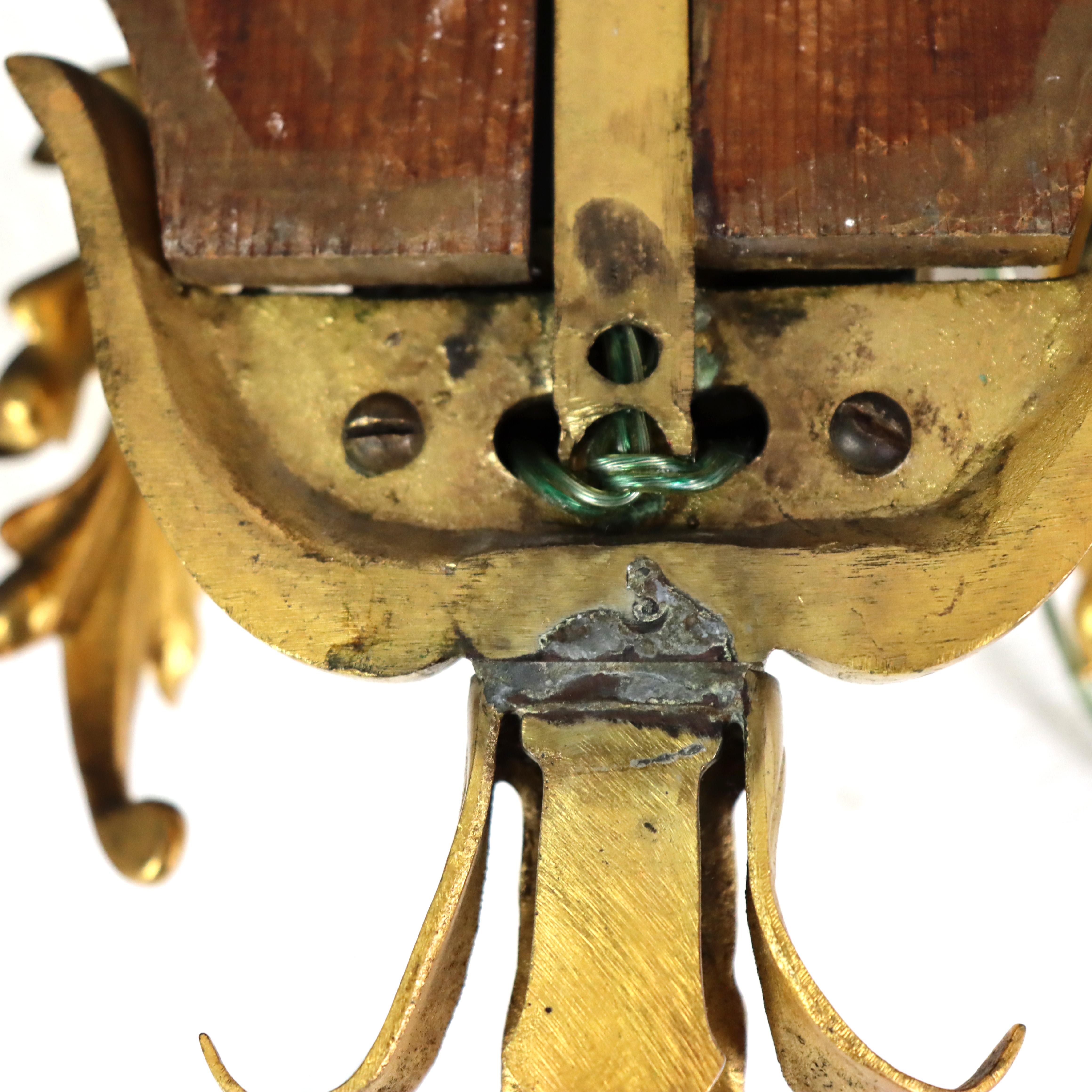 Antique French Louis XIV Gilt Bronze & Mirrored Wall Sconces c1900 For Sale 1