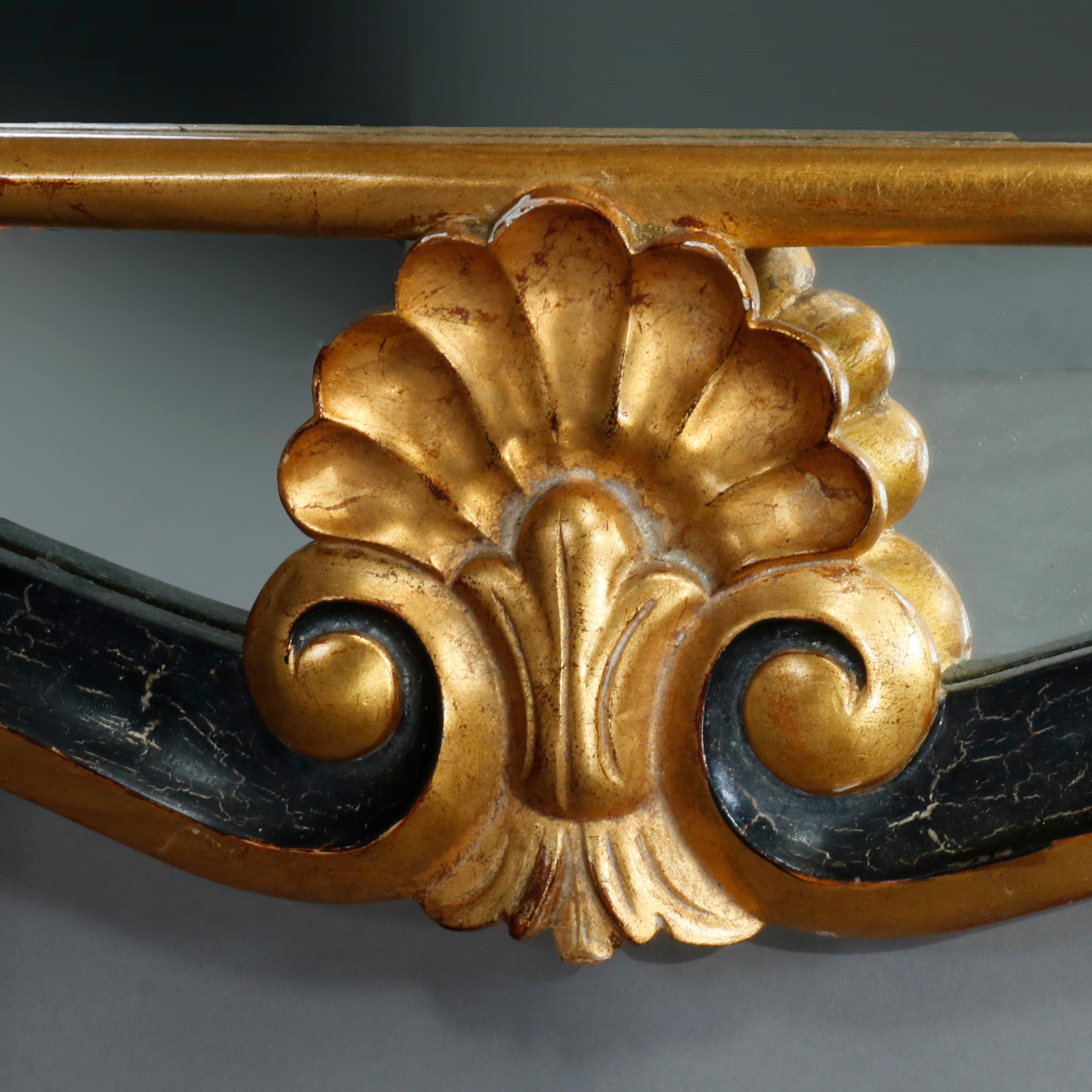 20th Century Antique French Louis XIV Giltwood & Ebonized Over Mantel Mirror by Daupine 20thC