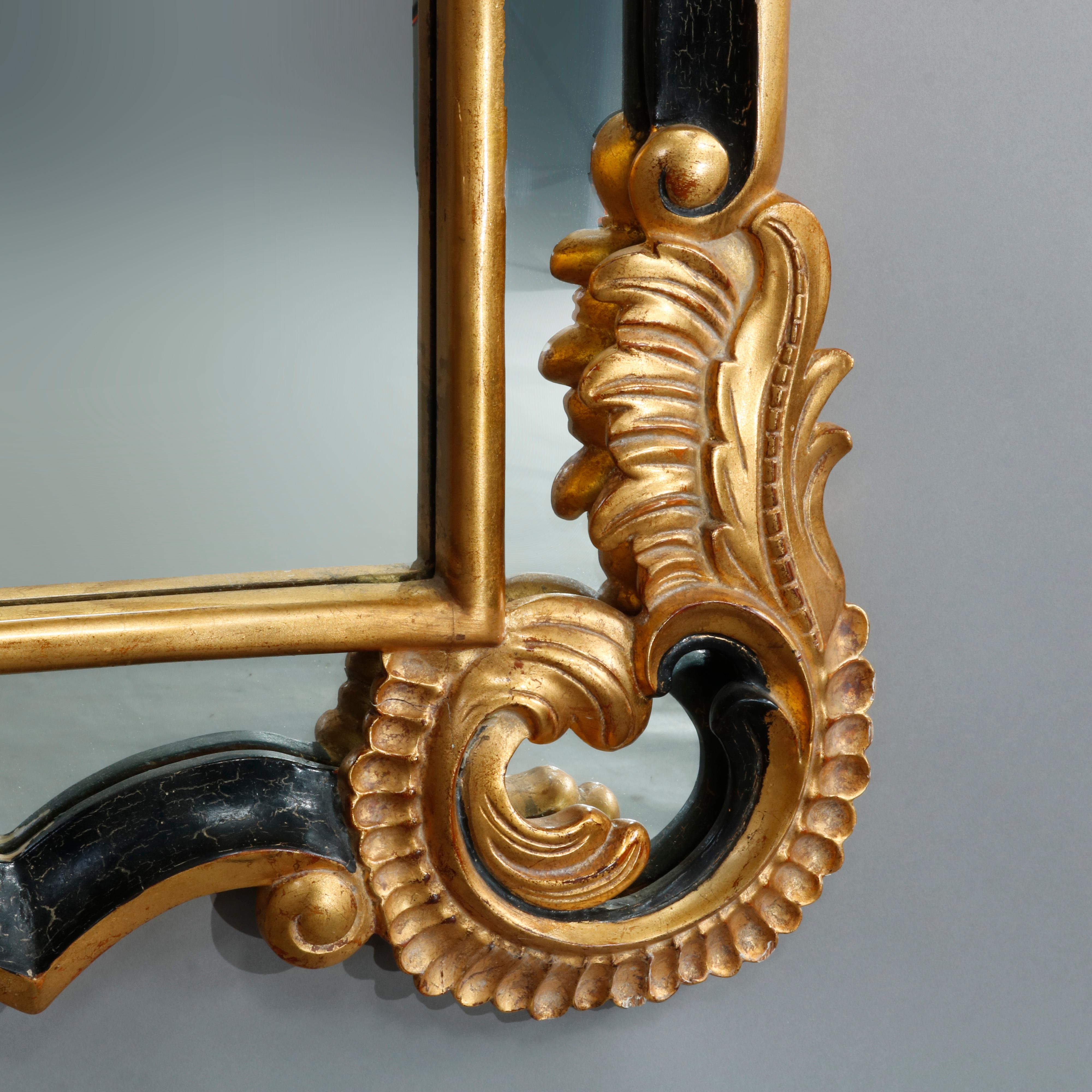 Antique French Louis XIV Giltwood & Ebonized Over Mantel Mirror by Daupine 20thC 2