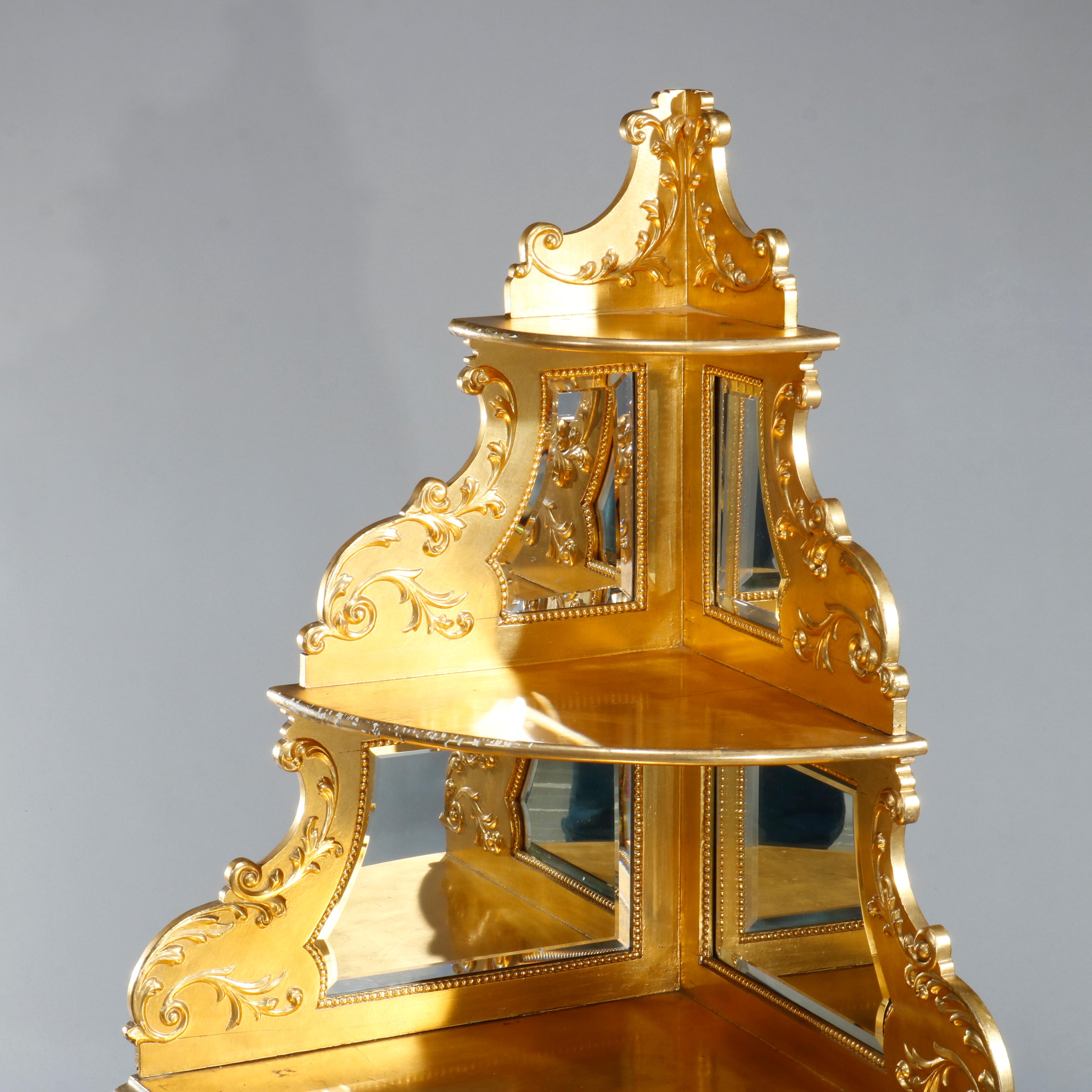 Carved Antique French Louis XIV Giltwood 'Gold Leaf' Corner Étagère, Circa 1890