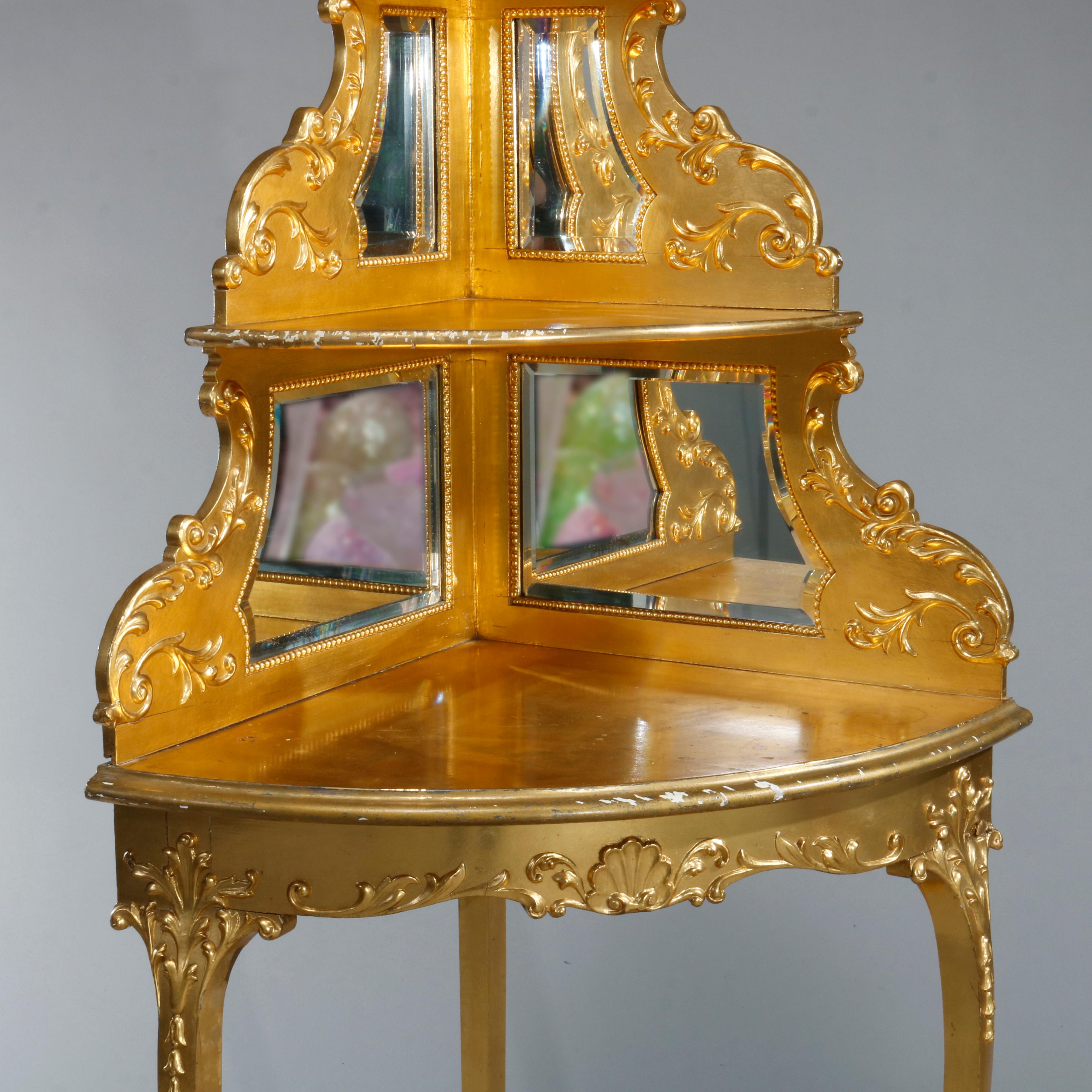 Antique French Louis XIV Giltwood 'Gold Leaf' Corner Étagère, Circa 1890 In Good Condition In Big Flats, NY