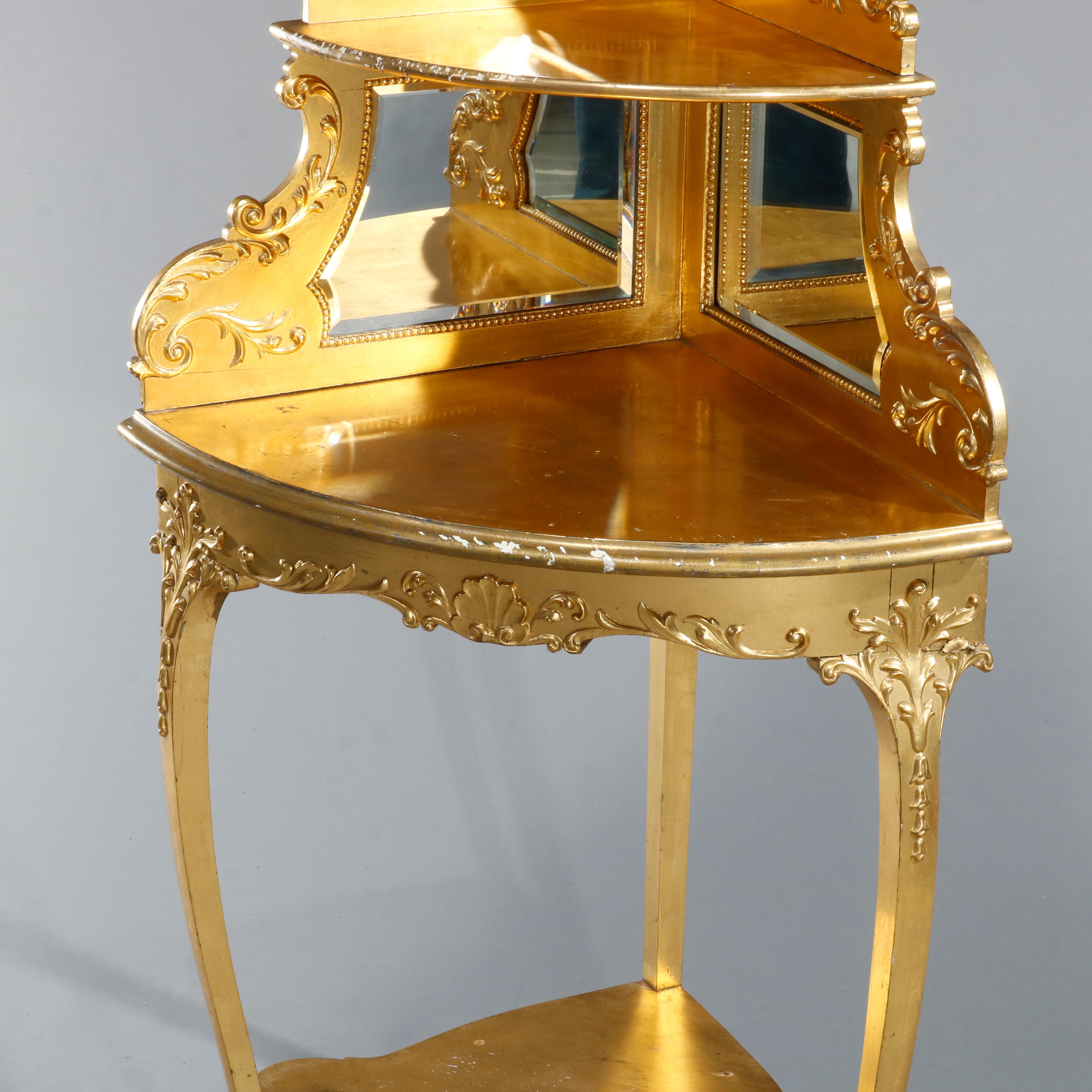 Antique French Louis XIV Giltwood 'Gold Leaf' Corner Étagère, Circa 1890 3