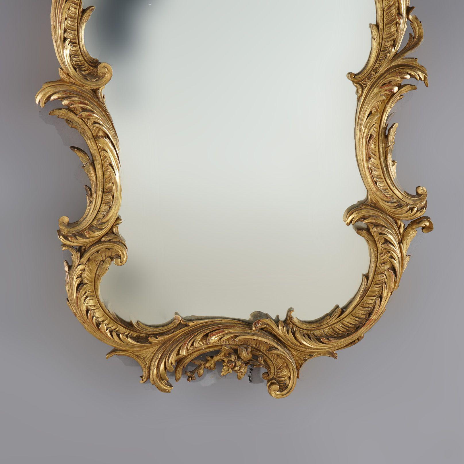 Antique French Louis XIV Giltwood & Plaster Wall Mirror 19th C In Good Condition For Sale In Big Flats, NY